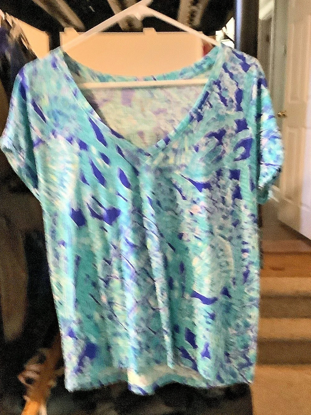 Lilly Pulitzer Etta V-Neck Top Blue & Green